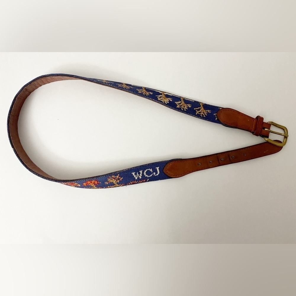 (sold) Smather's & Branson western needlepoint nature leather belt hand stitched - Picture 2 of 9